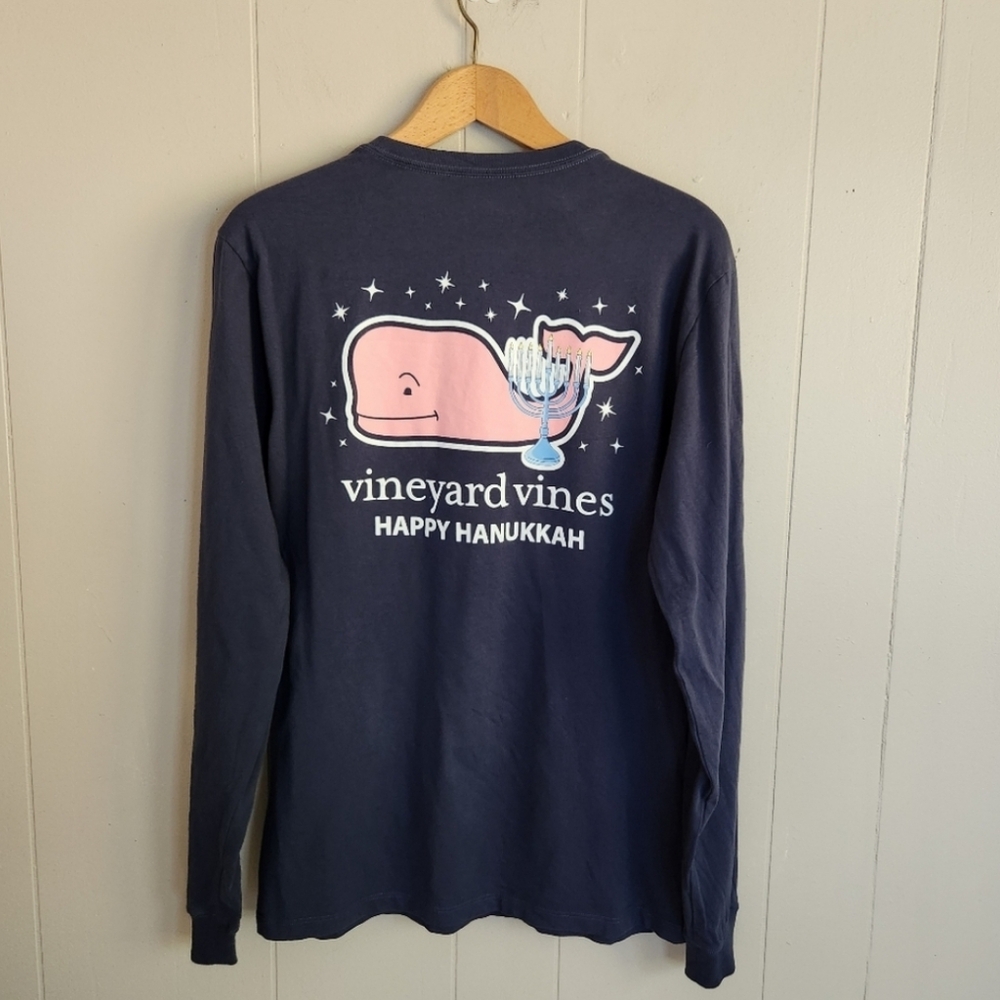 Vineyard Vines Happy Hanukkah themed t-shirt tee long sleeve blue men's size XS